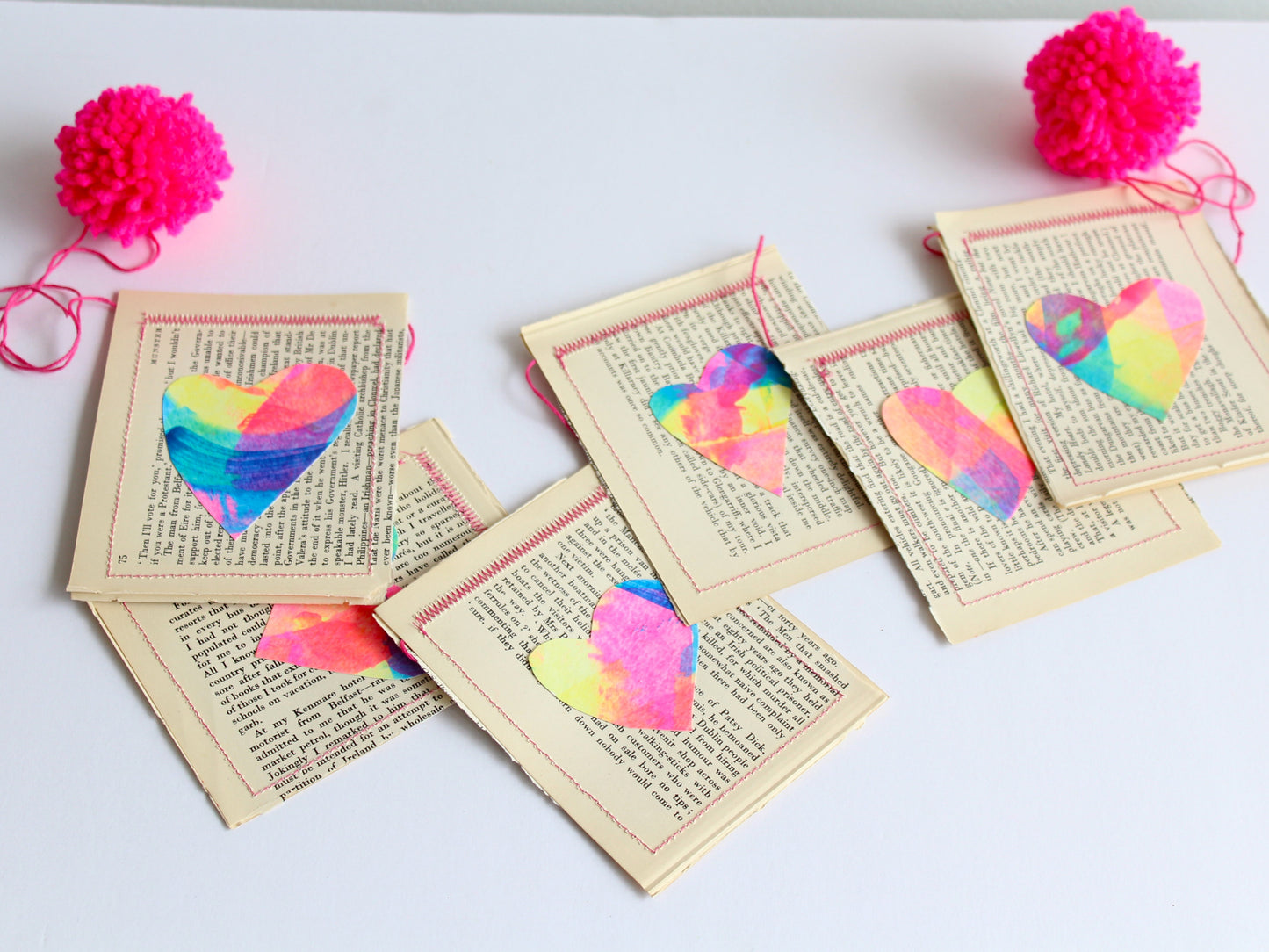 Vintage Book Page Bunting – Handmade Collaged Art Garland