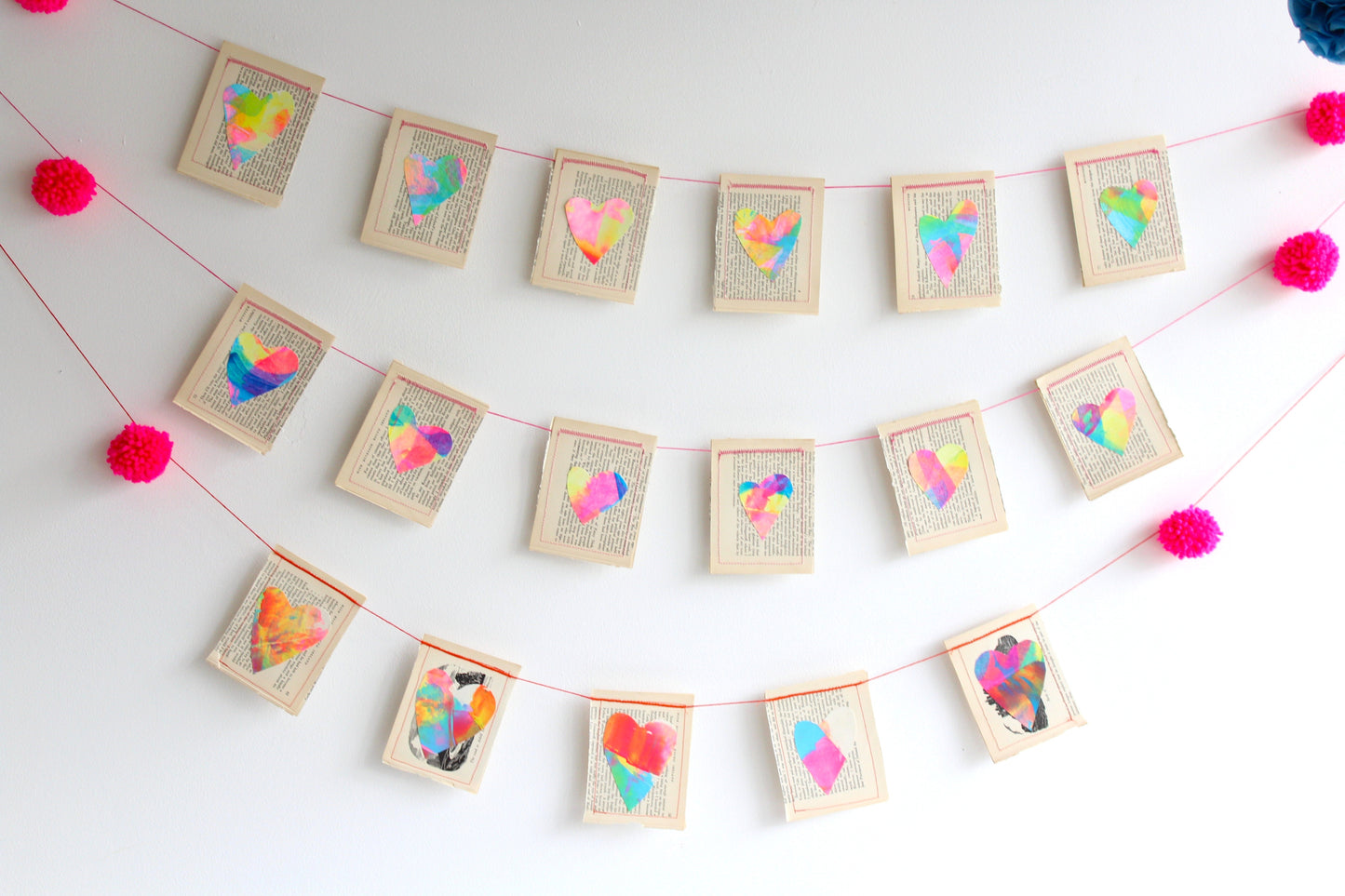 Vintage Book Page Bunting – Handmade Collaged Art Garland